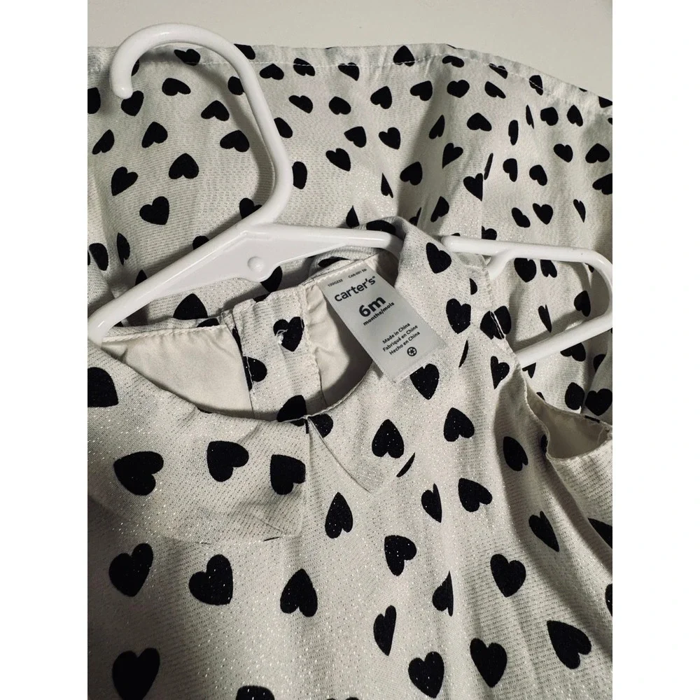 Carter's Dress Collared White & Black Heart Print Mod Special Occasion 6 Months